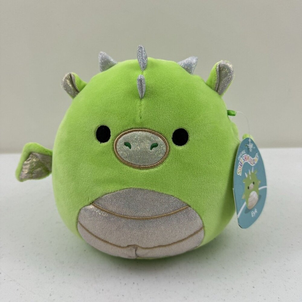 Squishmallows Eyk The Dragon Green Body,  Gold / Silver Stomach Spring 2022 7.5”